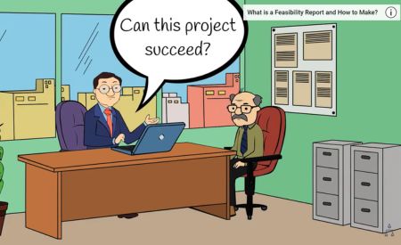 YouTube Thumbnail Image - cartoon image of two men meeting in an office with one man saying "Can this project succeed?"